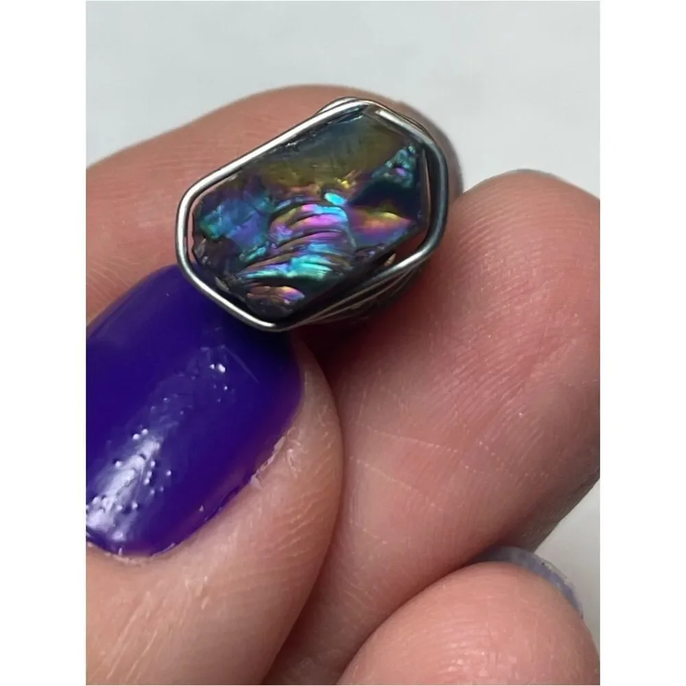 Handmade Small Rainbow Titanium Aura Stone Pendant Wrapped in Silver Wire
